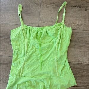 Y2K No Boundaries Neon Lime Spaghetti Strap Fairy Top, Ruffle Bottm: Fits M